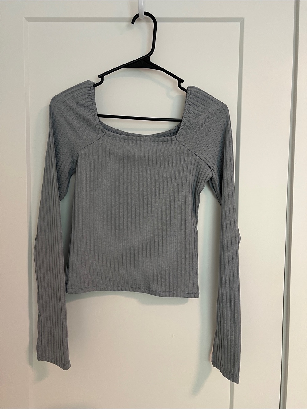 Madewell Ribbed Square Neck Long Sleeve Top - Gray